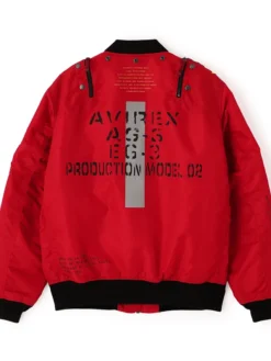 RADIO EVA x AVIREX Classic Flight Red MA-1 Polyester Bomber Jacket back view