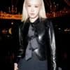 ROSÉ Saint Laurent Spring-Summer 2027 Paris Fashion Week Black Leather Jacket front view