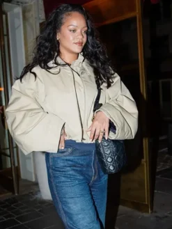 Rihanna-Leaving-Siena-Restaurant-Paris-2026-Beige-Cotton-Jacket
