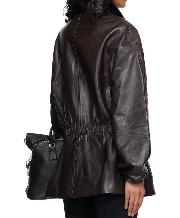 Rihanna The Frankie Shop Carnaby Leather Jacket Burgundy