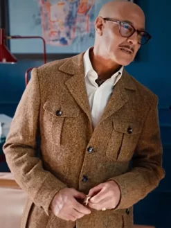 Roger Movie Masterplan 2026 Stanley Tucci Brown Wool Jacket On Sale