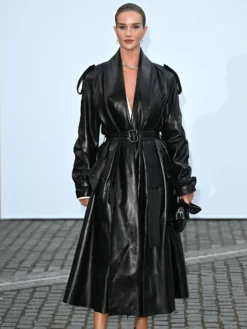 Rosie Huntington-whiteley Burberry Fashion Show Belted Black Leather Trench Coat