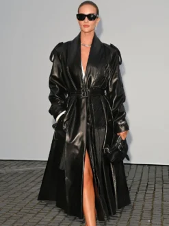 Rosie Huntington-whiteley Burberry Fashion Show Black Leather Long Coat