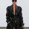 Rosie Huntington-whiteley Burberry ss27 show Black Leather Coat