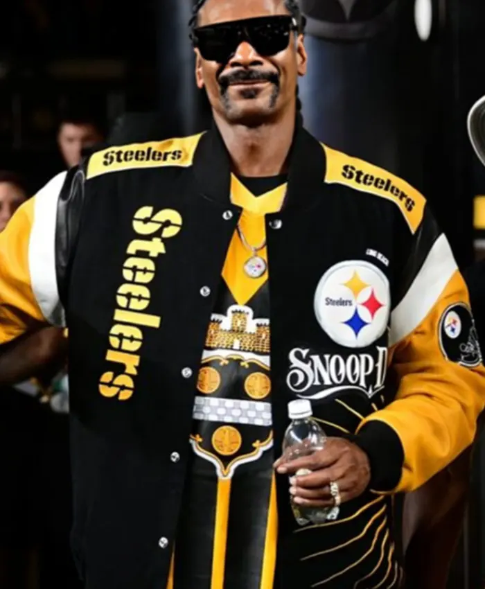 SNF NFL Cowboys vs. Steelers Gameday Snoop Dogg Steelers Varsity Jacket front view