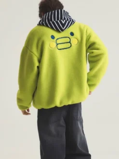 SPAO Tamagotchi Lime-Green Fleece Sherpa Track Zip-Up Jacket back view