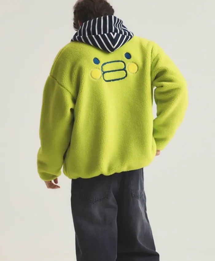 SPAO Tamagotchi Lime-Green Fleece Sherpa Track Zip-Up Jacket back view