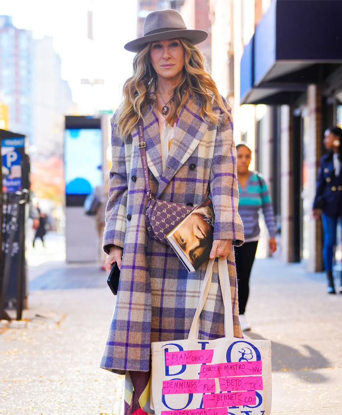 Sarah Jessica Parker And Just Like That Plaid Trench Coat