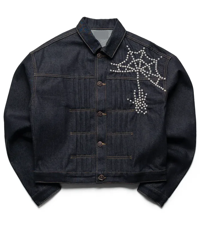 Shemar Stewart Cleveland Browns Boredom Kills Spider Type Dark Denim With Rivet Jacket front view