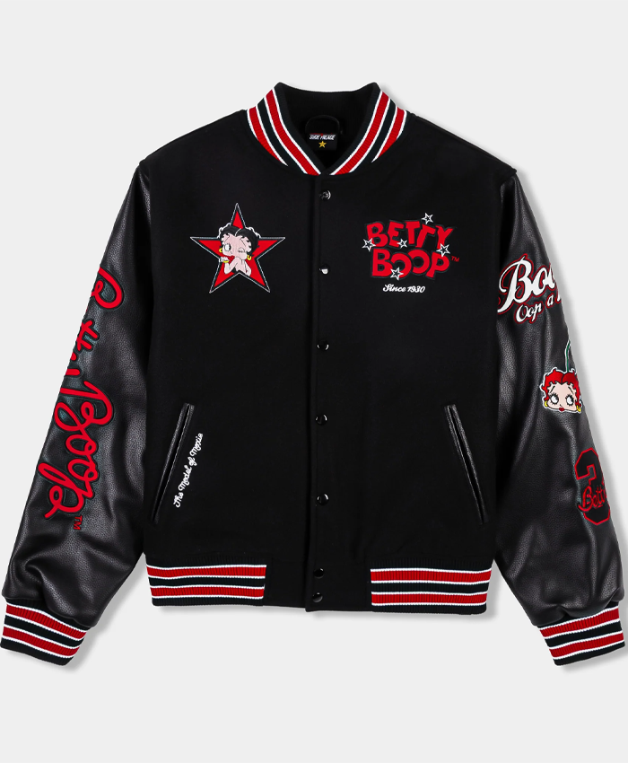 Shoe Palace x Betty Boop Black Varsity Jacket For Men and Women
