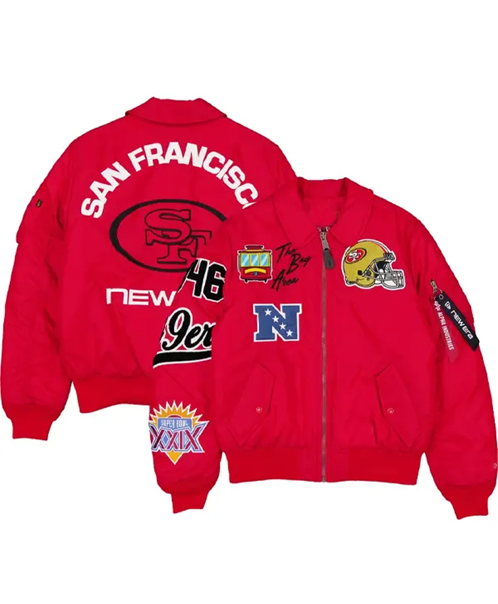 Shop 49ers New Era x Alpha Industries MA-1 Flight Red Jacket For Sale