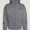 Shop Adidas Z.N.E. Full-Zipper Grey Fleece Track Top Jacket front view