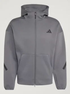 Shop Adidas Z.N.E. Full-Zipper Grey Fleece Track Top Jacket front view