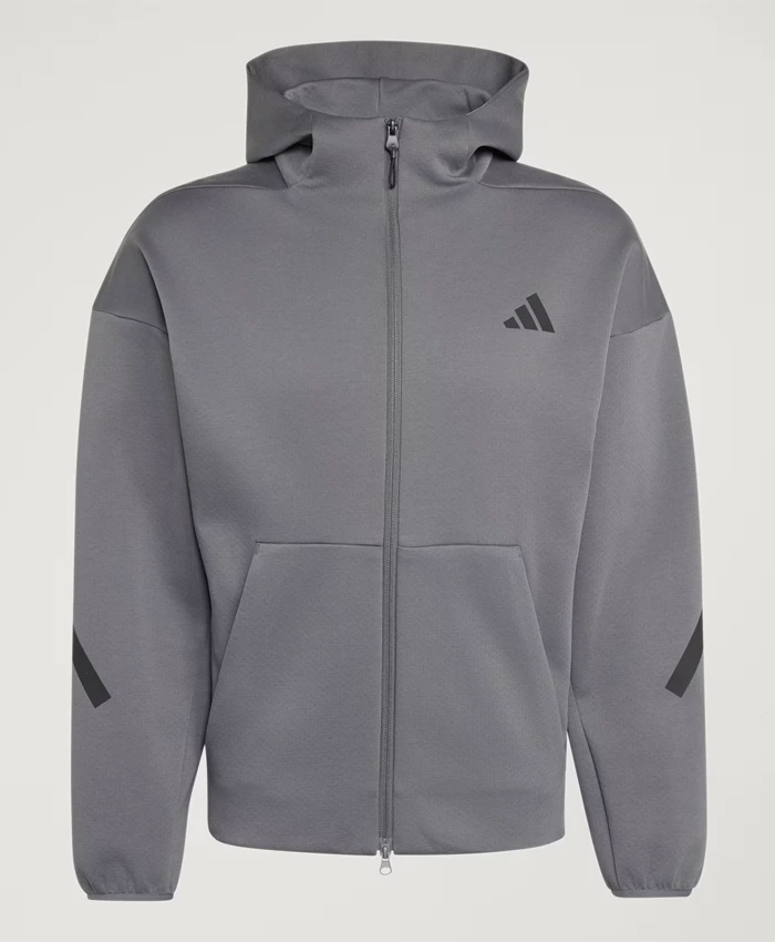 Shop Adidas Z.N.E. Full-Zipper Grey Fleece Track Top Jacket front view