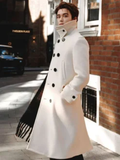 Shop Burberry Brand Ambassador Wu Lei White Long Coat For Sale