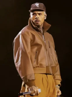 Shop-Chris-Brown-Maison-Margiela-Spliced-Brown-Leather-Bomber-Jacket