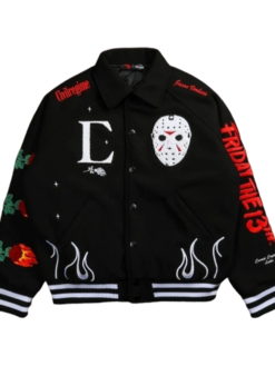 Shop Civil Regime x Friday The 13th Jason Voorhees Black Wool Letterman Varsity Jacket