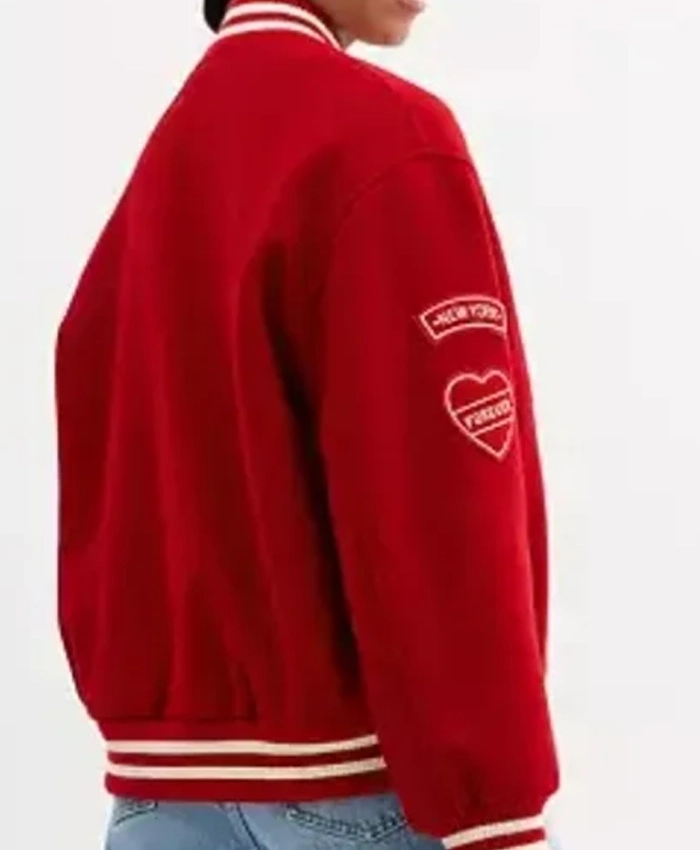Shop Coach Vibrant Red C Patch 41 Wool Bomber Varsity Jacket back view