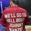 Shop Drake We’ll Go To Hell Bout Johnny Manziel Red Satin Jacket back view