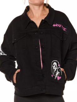 Shop Halloween Ghost Face Black Denim Jacket For Women