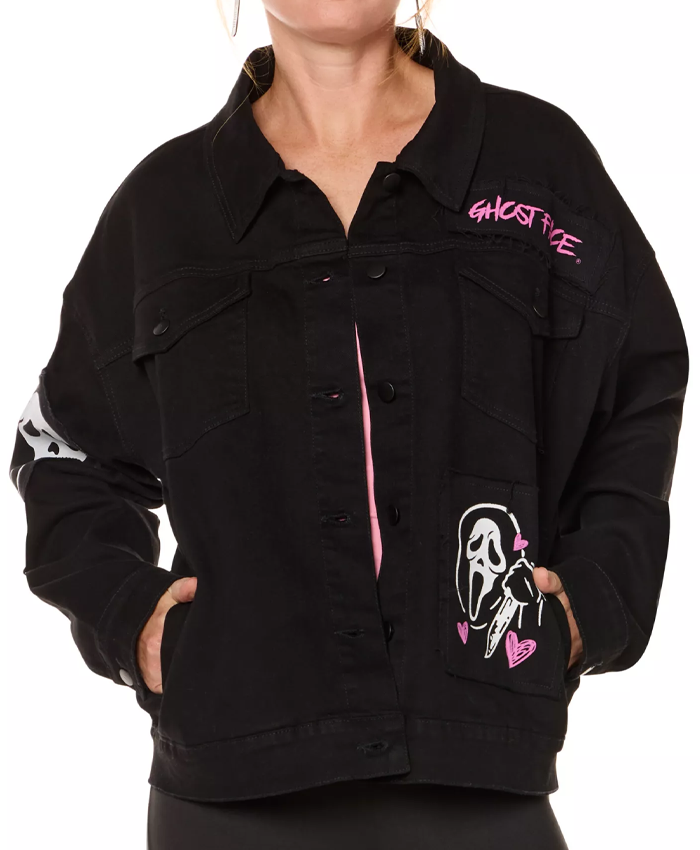 Shop Halloween Ghost Face Black Denim Jacket For Women