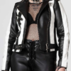 Shop Halloween Killstar Beetlejuice Black and White Leather Biker Jacket For Sale