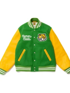 Shop Human Made Green-Yellow Letterman Varsity Jacket For Sale