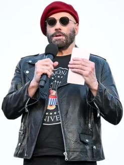 Shop Los Angeles Event John Travolta Biker Black Leather Jacket For Sale