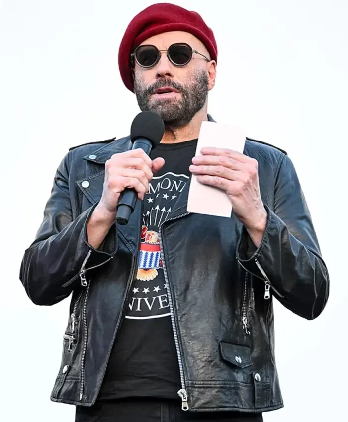 Shop Los Angeles Event John Travolta Biker Black Leather Jacket For Sale