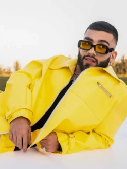 Shop-Manuel-Turizo-Yellow-Shirt-Style-Leather-Jacket-at-Discounted-Price