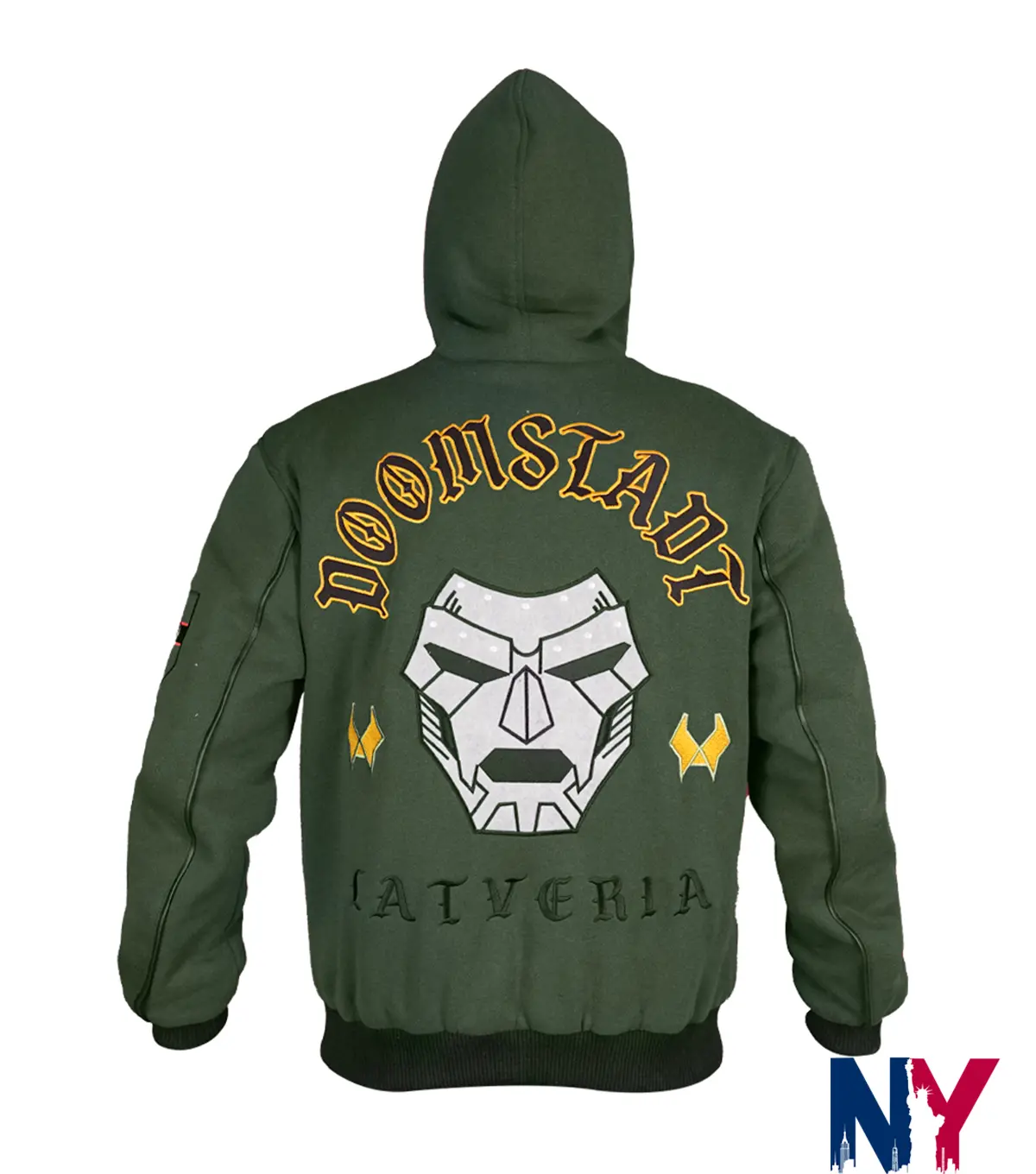 Shop Marvel Doctor Doom Army Doomstadt Latveria Green Hooded Jacket back view