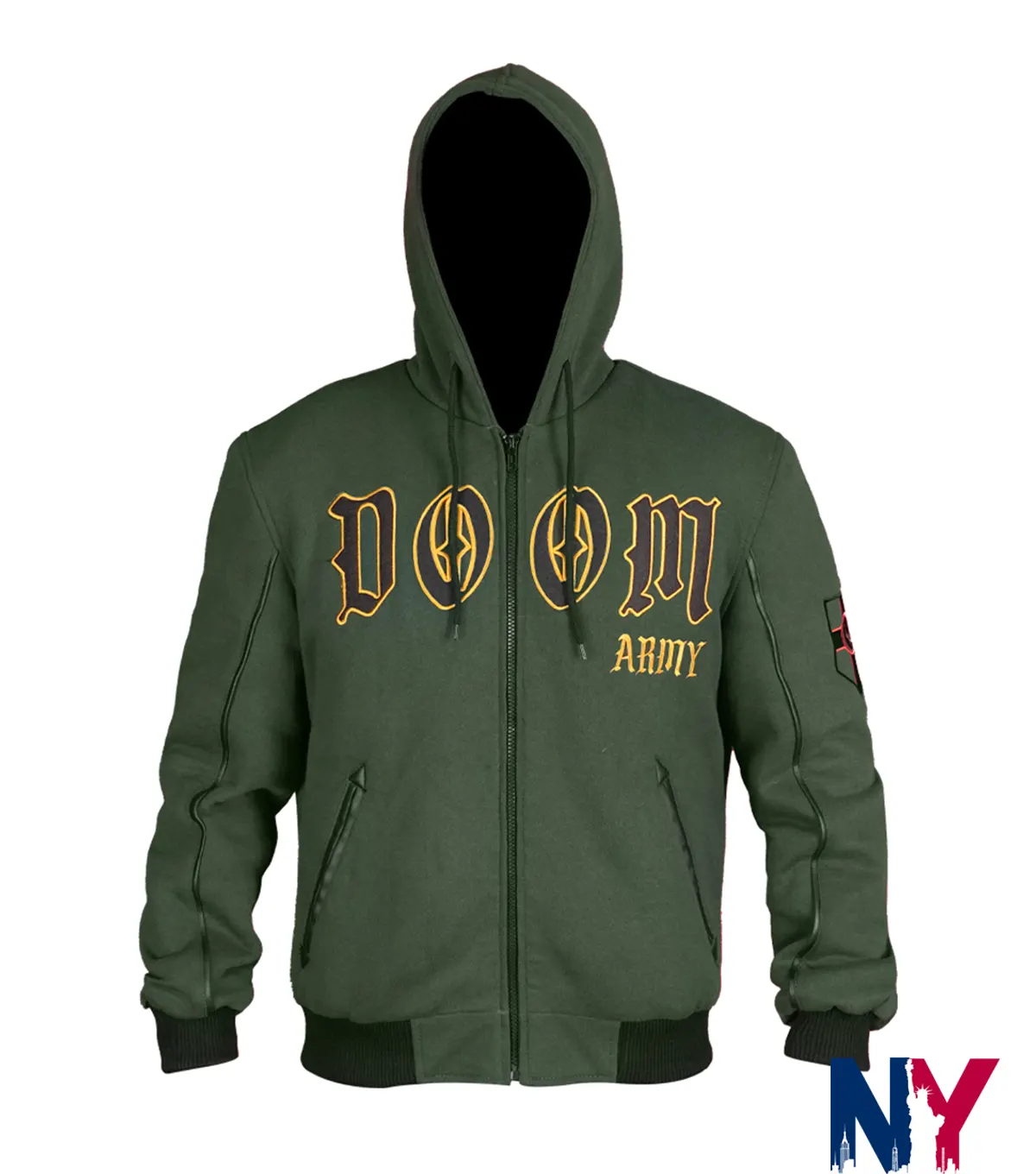 Shop Marvel Doctor Doom Army Latveria Doomstadt Green Hooded Jacket front view