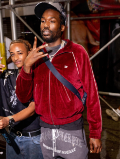Shop Meek Mill NYC Celine Burgundy Velour Track Jacket For Sale