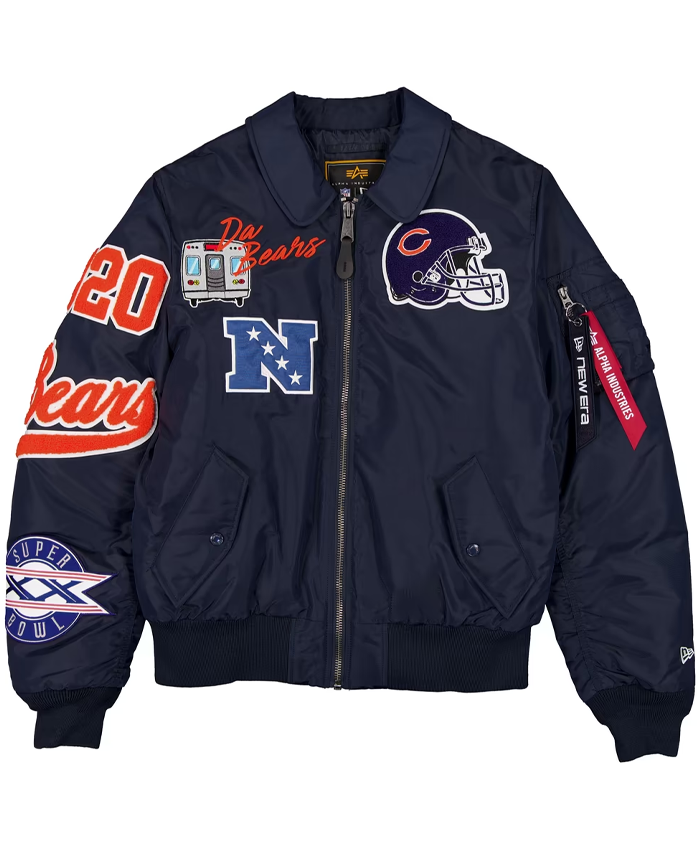 Shop Men's Chicago Bears New Era x Alpha Industries College Navy MA-1 Full-Zip Bomber Jacket
