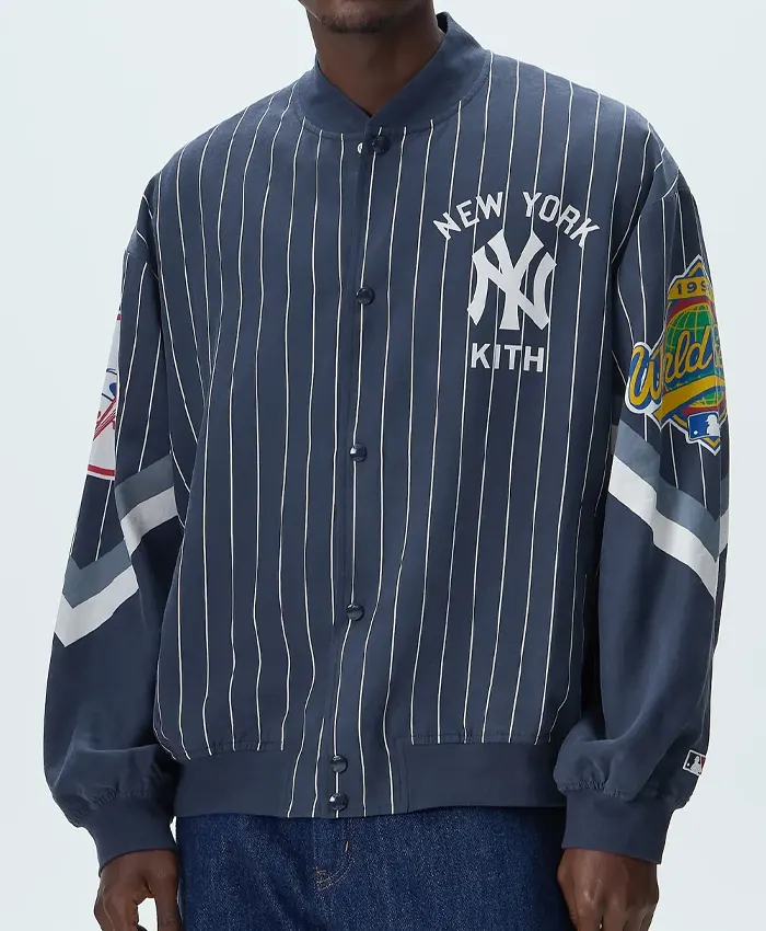 Shop Men's Kith for the New York Yankees Cupro Ferris Bomber Varsity Jacket For Sale