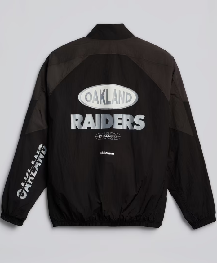 Shop Men's NFL Oakland Raiders lululemon Black Nylon Oversized Track Jacket For Sale