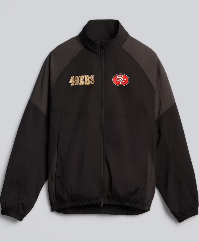 Shop Men's NFL San Francisco 49ers lululemon Black Nylon Oversized Track Jacket For Sale