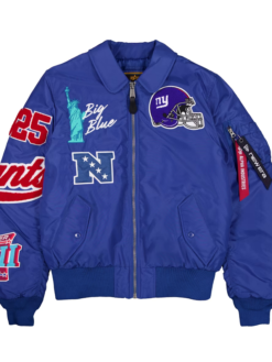 Shop Men's New York Giants New Era x Alpha Industries Royal Blue MA-1 Full-Zip Bomber Jacket
