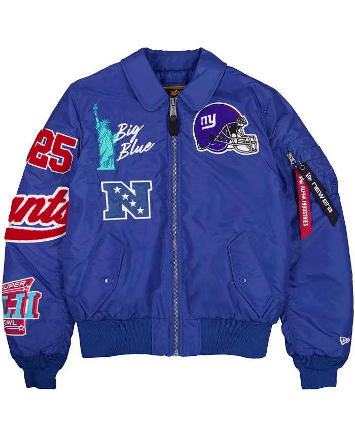 Shop Men's New York Giants New Era x Alpha Industries Royal Blue MA-1 Full-Zip Bomber Jacket