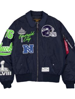 Shop Men's Seattle Seahawks New Era x Alpha Industries Navy MA-1 Full-Zip Bomber Jacket