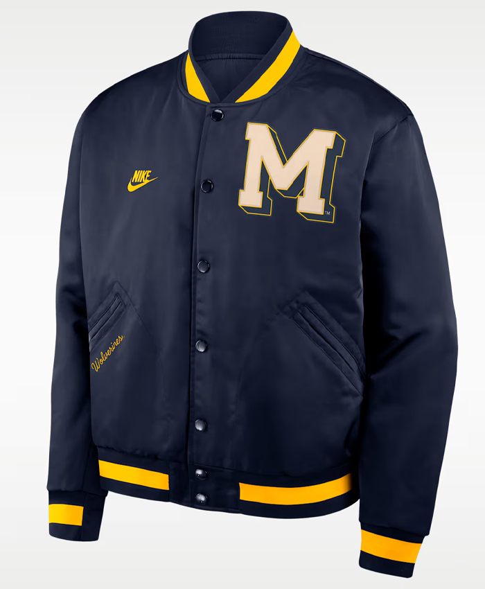 Shop Michigan Legacy Men's Nike College Full-Snap Bomber Varsity Jacket For Sale