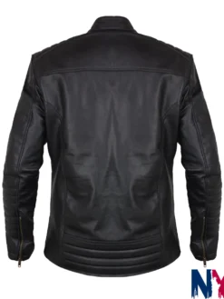 Shop Mortal Kombat 2 Johnny Cage Black Leather Bomber Jacket back view