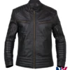 Shop Mortal Kombat 2 Johnny Cage Black Leather Bomber Jacket front view