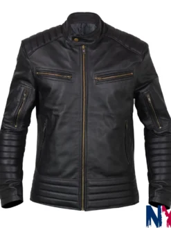 Shop Mortal Kombat 2 Johnny Cage Black Leather Bomber Jacket front view