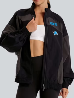 Shop NFL Detroit Lions lululemon Women's Ventilated Oversized Track Jacket In Black