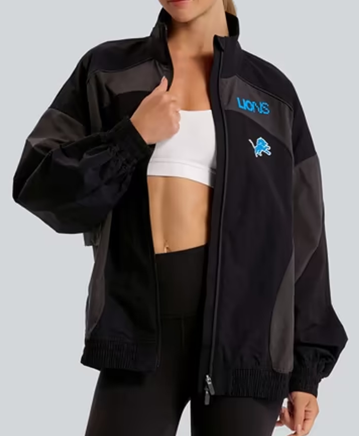 Shop NFL Detroit Lions lululemon Women's Ventilated Oversized Track Jacket In Black