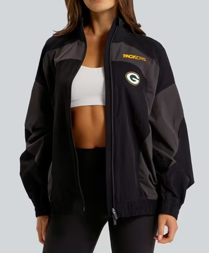 Shop NFL Green Bay Packers lululemon Women's Ventilated Oversized Track Jacket In Black