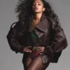 Shop Nadine Bhabha The Kit Shoot Brown Oversized Leather Jacket For Sale
