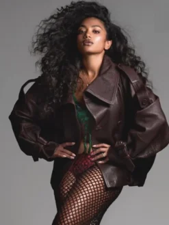 Shop Nadine Bhabha The Kit Shoot Brown Oversized Leather Jacket For Sale