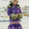 Shop North Of North S02 Anna Lambe Purple Long Coat With Hooded Fur Collar